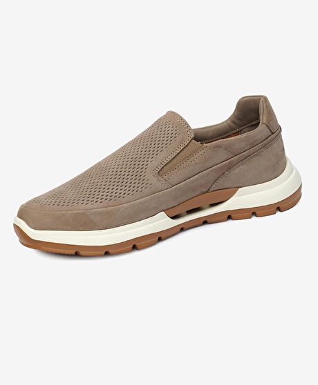 Erkek Vizon Hakiki Deri Sneaker Ayakkabı