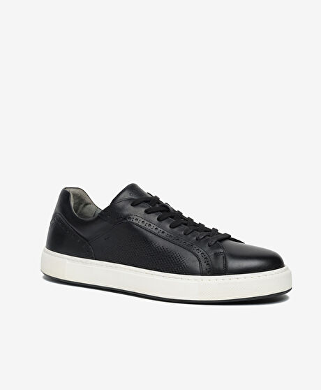 Erkek Siyah Hakiki Deri Sneaker Ayakkabı