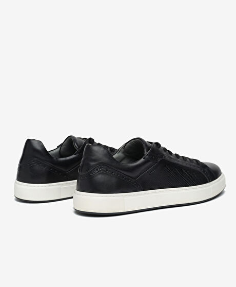 Erkek Siyah Hakiki Deri Sneaker Ayakkabı