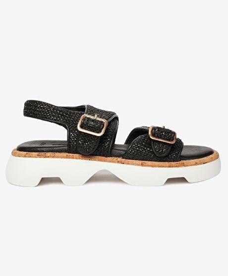 Kadın Siyah Hakiki Deri Sandalet