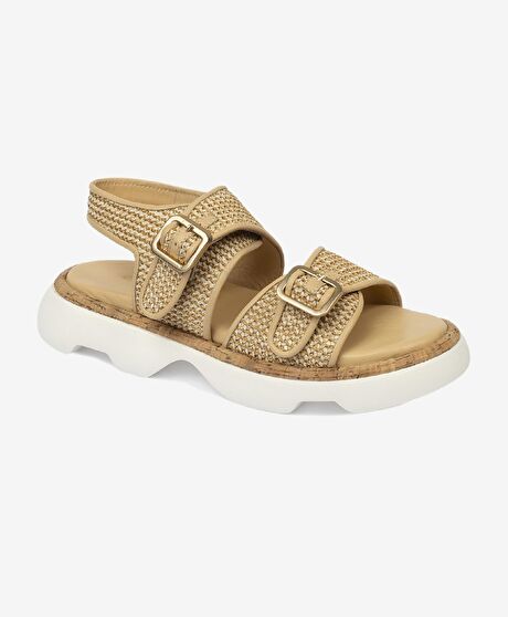 Kadın Bej Hakiki Deri Sandalet