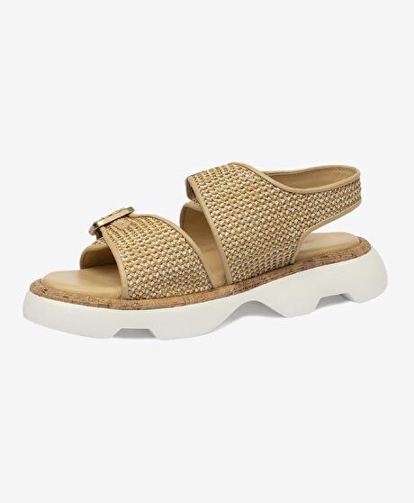 Kadın Bej Hakiki Deri Sandalet