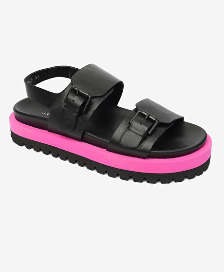 Kadın Siyah Hakiki Deri Sandalet