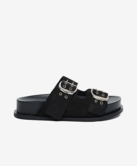 Kadın Siyah Hakiki Deri Terlik