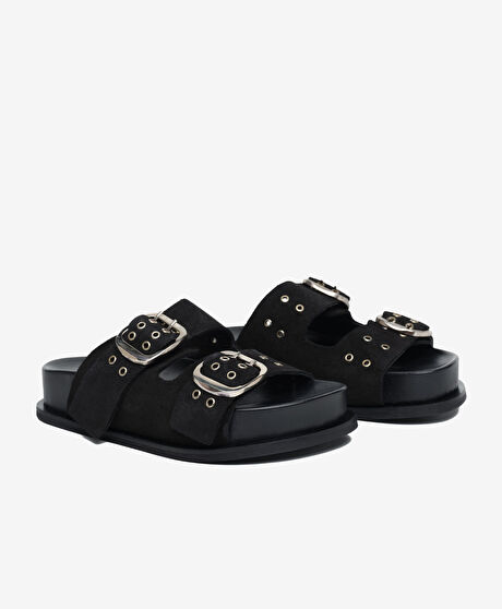 Kadın Siyah Hakiki Deri Terlik