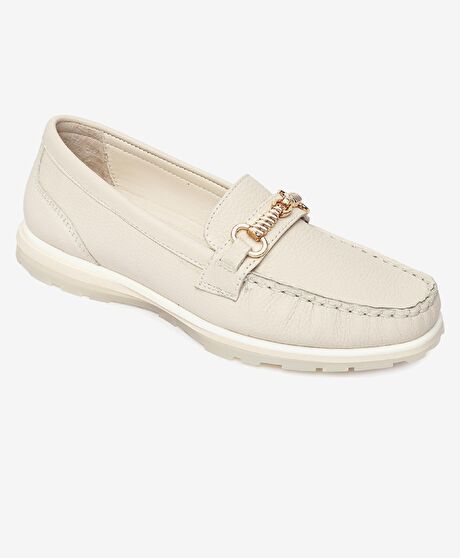 Kadın Kirli Beyaz Hakiki Deri Loafer Ayakkabı