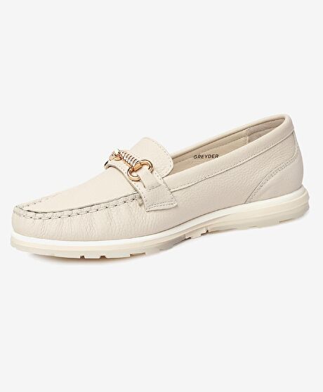 Kadın Kirli Beyaz Hakiki Deri Loafer Ayakkabı