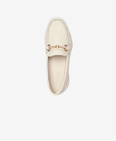 Kadın Kirli Beyaz Hakiki Deri Loafer Ayakkabı