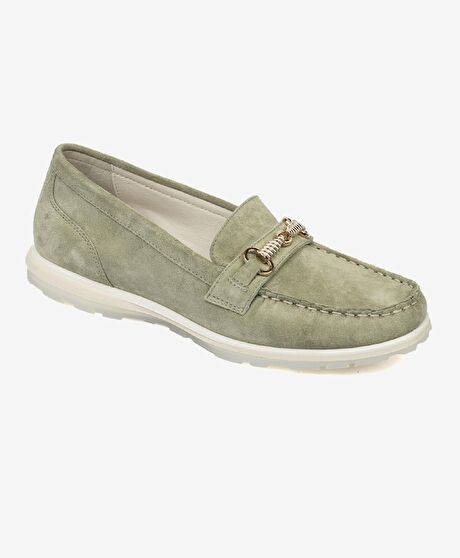 Kadın Yeşil Hakiki Deri Loafer Ayakkabı