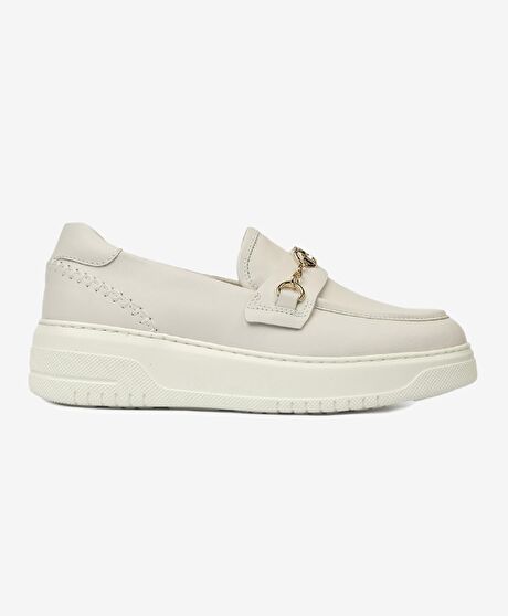 Kadın Kirli Beyaz Hakiki Deri Loafer Ayakkabı