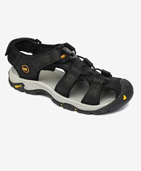 Kadın Siyah Gri Hakiki Deri Sandalet