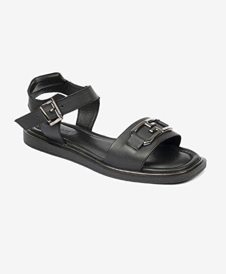 Kadın Siyah Hakiki Deri Sandalet