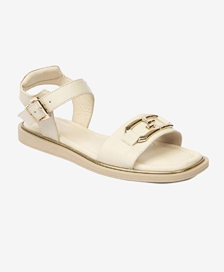 Kadın Bej Hakiki Deri Sandalet