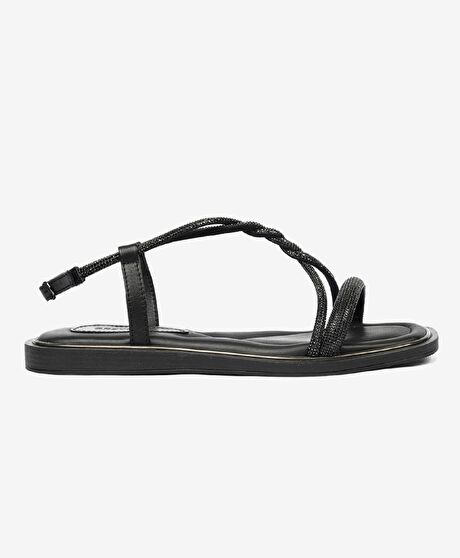 Kadın Siyah Hakiki Deri Sandalet