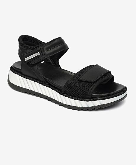 Kadın Siyah Hakiki Deri Sandalet