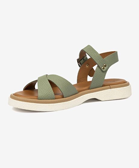 Kadın Su Yeşili Hakiki Deri Sandalet