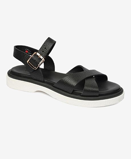 Kadın Siyah Hakiki Deri Sandalet