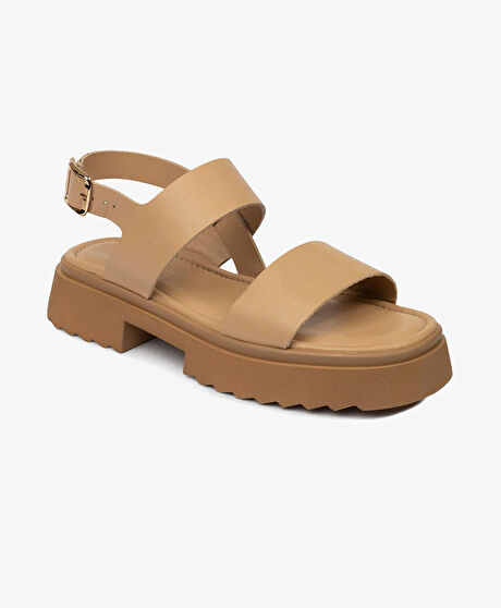 Kadın Krem Hakiki Deri Sandalet