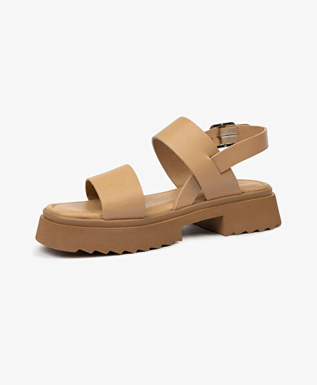 Kadın Krem Hakiki Deri Sandalet