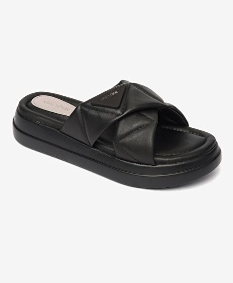 Kadın Siyah Hakiki Deri Terlik