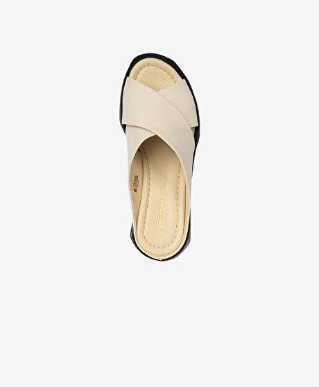 Kadın Bej Hakiki Deri Topuklu Terlik