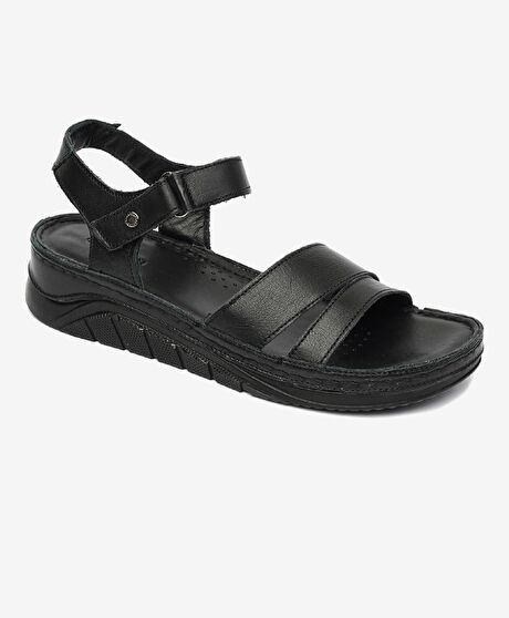 Kadın Siyah Hakiki Deri Sandalet