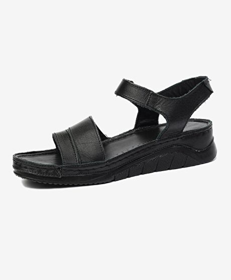 Kadın Siyah Hakiki Deri Sandalet
