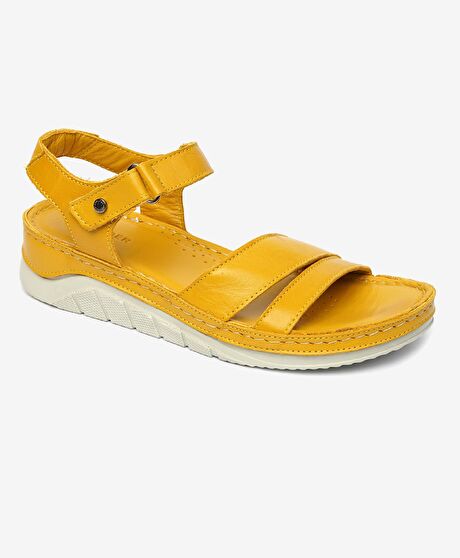 Kadın Sarı Hakiki Deri Sandalet