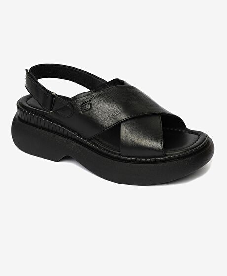 Kadın Siyah Hakiki Deri Sandalet