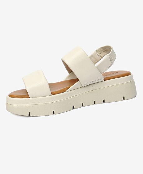 Kadın Bej Hakiki Deri Sandalet