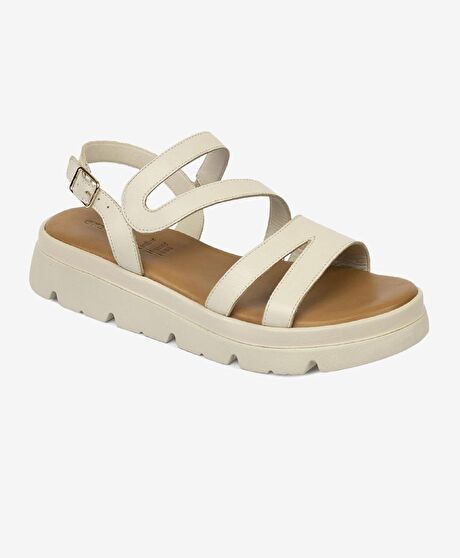 Kadın Bej Hakiki Deri Sandalet