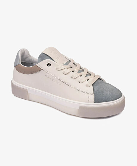 Kadın Beyaz Mavi Hakiki Deri Sneaker Ayakkabı