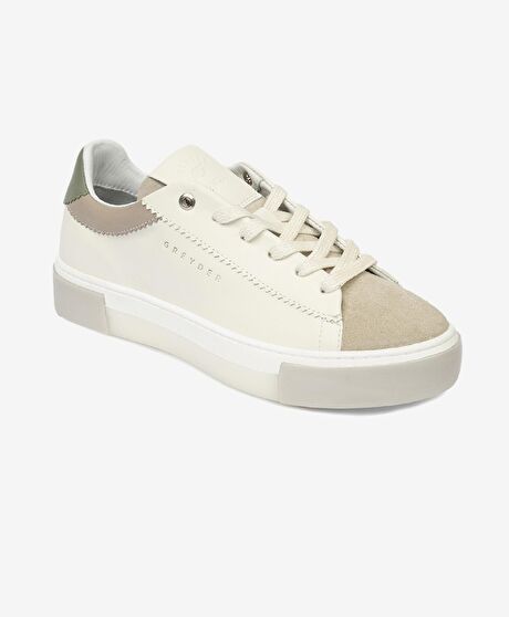Kadın Beyaz Yeşil Hakiki Deri Sneaker Ayakkabı