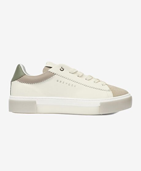 Kadın Beyaz Yeşil Hakiki Deri Sneaker Ayakkabı