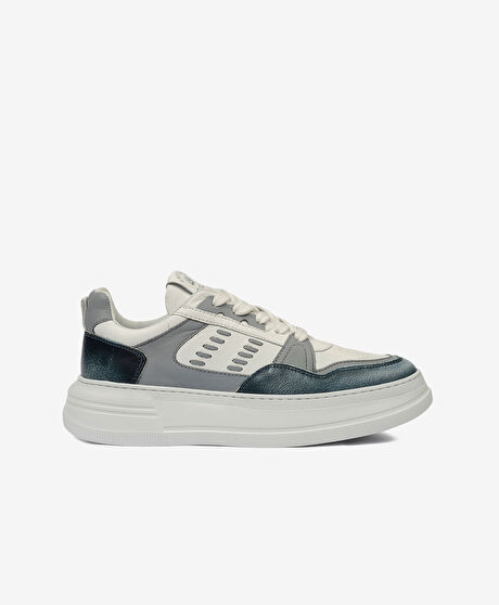 Kadın Mavi Beyaz Hakiki Deri Sneaker Ayakkabı
