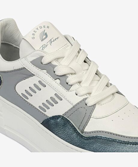 Kadın Mavi Beyaz Hakiki Deri Sneaker Ayakkabı
