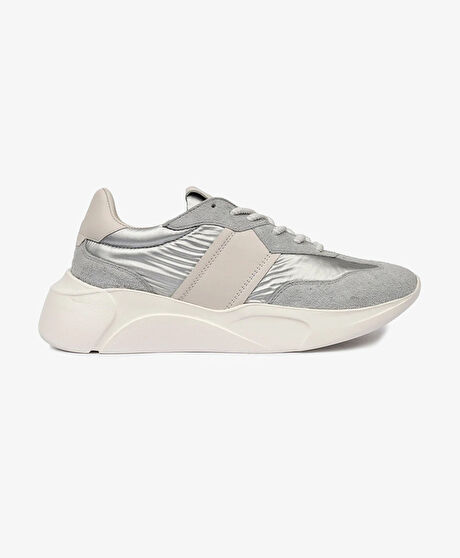 Kadın Beyaz Gümüş Hakiki Deri Spor Ayakkabı