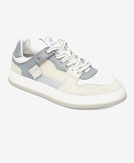 Kadın Beyaz Mavi Hakiki Deri Sneaker Ayakkabı