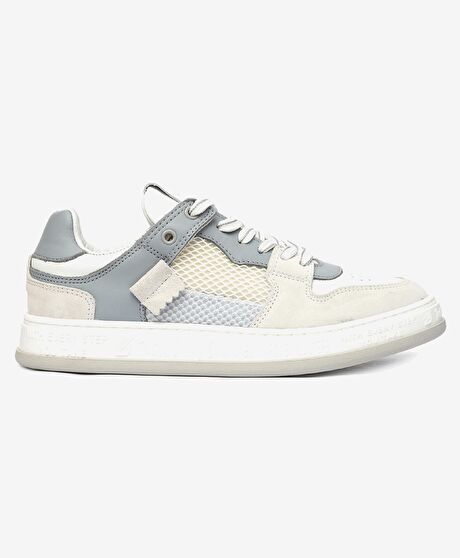 Kadın Beyaz Mavi Hakiki Deri Sneaker Ayakkabı