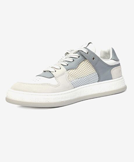 Kadın Beyaz Mavi Hakiki Deri Sneaker Ayakkabı