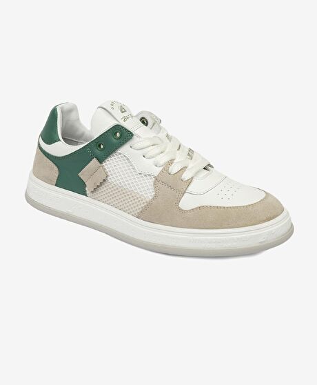 Kadın Ekru Yeşil Hakiki Deri Sneaker Ayakkabı