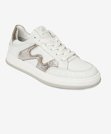 Kadın Beyaz Gümüş Hakiki Deri Sneaker Ayakkabı