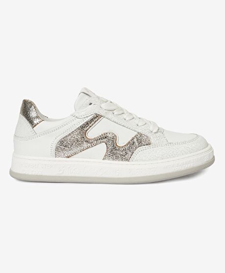 Kadın Beyaz Gümüş Hakiki Deri Sneaker Ayakkabı