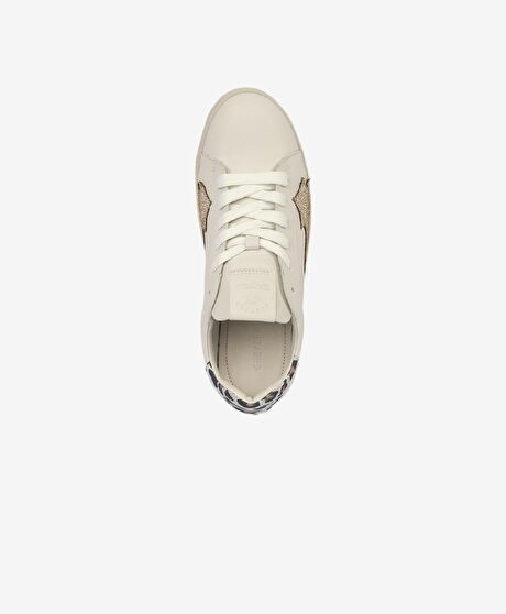 Kadın Kirli Beyaz Leopar Hakiki Deri Sneaker Ayakkabı