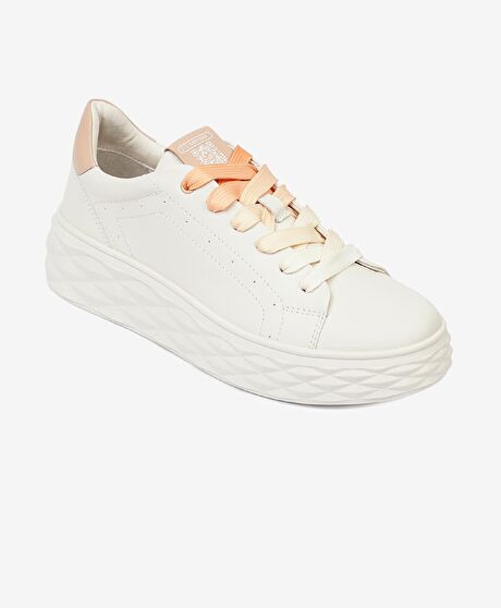 Kadın Kirli Beyaz Hakiki Deri Sneaker Ayakkabı