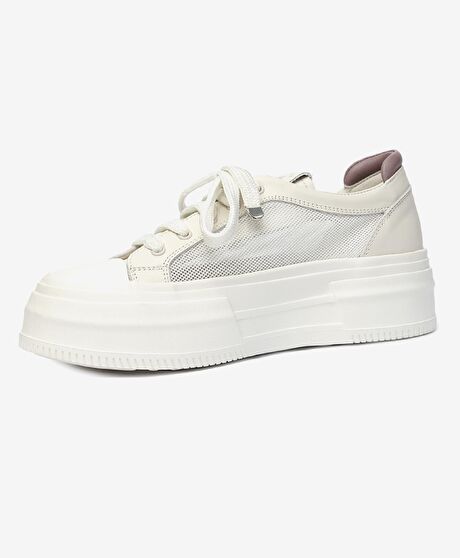 Kadın Kirli Beyaz Lila Hakiki Deri Sneaker Ayakkabı