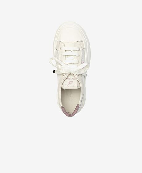 Kadın Kirli Beyaz Lila Hakiki Deri Sneaker Ayakkabı