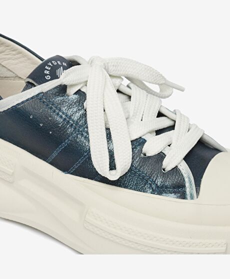 Kadın Mavi Hakiki Deri Sneaker Ayakkabı
