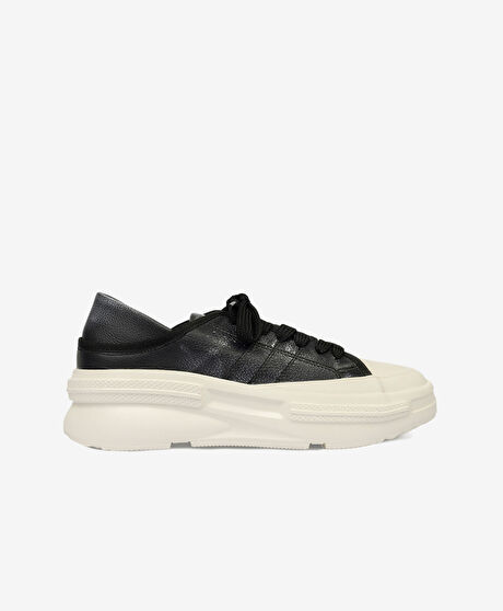 Kadın Siyah Beyaz Hakiki Deri Sneaker Ayakkabı