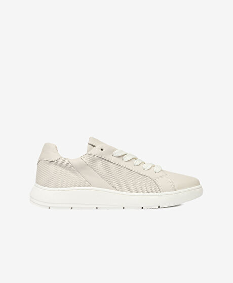 Kadın Kirli Beyaz Hakiki Deri Sneaker Ayakkabı